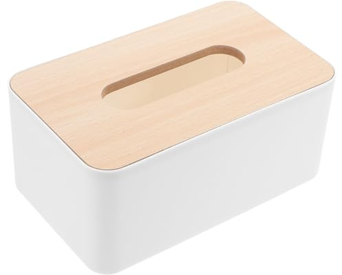 JEWEDECO Simple Style White Tissue Box Cover for Home and Office, Rectangular Pp and Wood Napkin Holder Fits Standard Size Tissue Boxes with No Burrs, for Living Room Or Bedroom