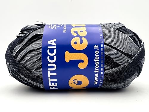 Fili & filati Fettuccia Waoo Jeans, 200g 47mt, 40% cotone 60% Microfibra, Larghezza 2cm, per Borse e Accessori Uncinetto 12-15 (JEANS, Blu scuro - 01)
