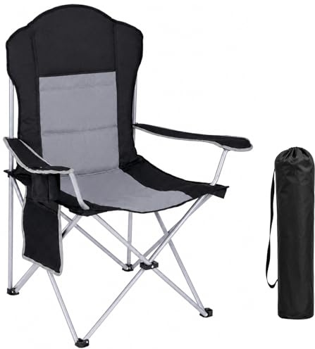 Chaise de Camping Pliable, capacité de Charge 160kg, Dossier Haut, Assise Large, rembourrée de Coton, Chaise de Camping XXL Confortable pour Camping, Festivals, Plage, Jardin et Balcon