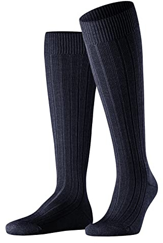 Falke Herr Teppich Im Schuh Långa ventilerande strumpor klimatreglering anti-lukt ull tjock ribbning varma sulor hållbara bollar platt tåsöm 1 par, Blå (mörk marinblå 6370), 41/42 EU