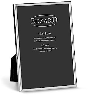 EDZARD Bilderrahmen Genua für Foto 13 x 18 cm, edel versilbert, anlaufgeschützt, mit Samtrücken, inkl. 2 Aufhängern, Fotorahmen zum Stellen und Hängen