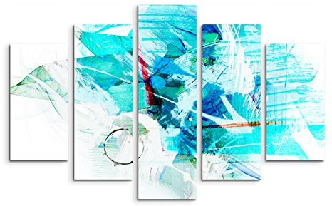 5 teiliges Wandbild auf Leinwand (Gesamt: H: 100cm B: 160cm) Keilrahmenbild Canvas Fotodruck Leinwandbild Leinwanddruck Kunstdruck Wandbild blau grün weiß gemalt