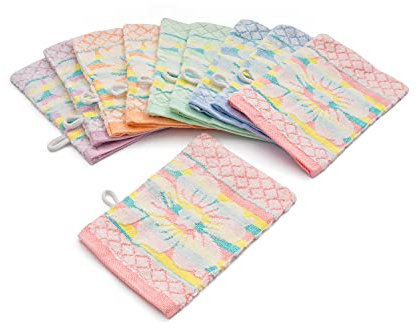 YSN Home Collection - Frottee Waschhandschuhe aus 100% Baumwolle - Blumenmuster - 5 Farben - 10 Stück