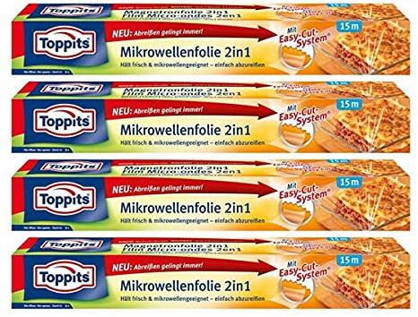 Toppits Mikrowellen- Frischhalte-Folie 2in1 Easy-Cut 15m x 32,5cm (4er Pack)