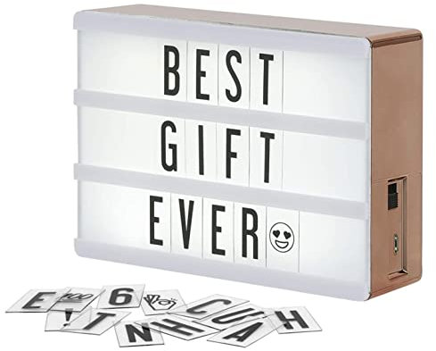 My Cinema Lightbox - Rose Gold Light Box, 4x6 inches - Micro LED Marquee light box for kids with 100 Letters, Numbers and Emojis - DIY Mini Sign, with Matching Braided Rose Gold USB Cable