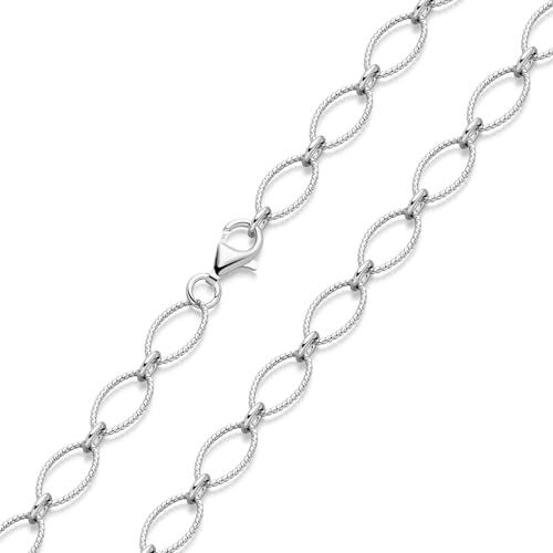 MATERIA Breite Ankerkette 925 Silber Halskette Frauen - 8mm Collier Kette Damen rhodiniert ziseliert 40-70cm in Etui K19