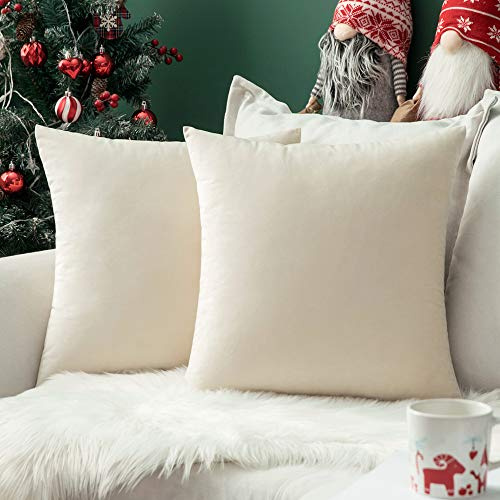 MIULEE 2er Set Kissenbezug 60x60 cm samtkissen couchkissen Cremeweiß | Kissenhülle Dekorative Dekokissen Sofakissen Wurfkissenbezug mit Verstecktem Reißverschluss Sofa Schlafzimmer