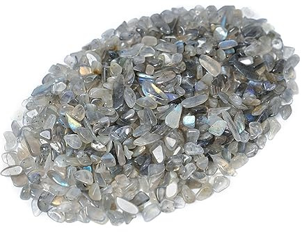 ZenQ 1 lb Gray Moonstone Tumbled Stone Chips Crushed Natural Crystal Quartz Pieces