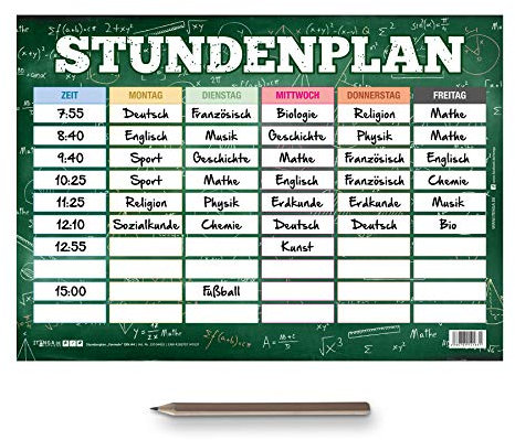 itenga Stundenplan DIN A4 mit Motiv doppelseitig eine Seite abwischbar 300g Karton Stundenplan für Mädchen und Jungen (Formel)