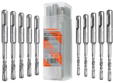 HPMAISON 10 Pezzi SDS PLUS Punte da Trapano, Punte a Percussione Rotante 6 mm x 110 (5pcs) e 8 mm x 110 (5pcs), Punta in Carburo a Quattro Taglierine per Calcestruzzo, Mattoni, Pietra, Cemento