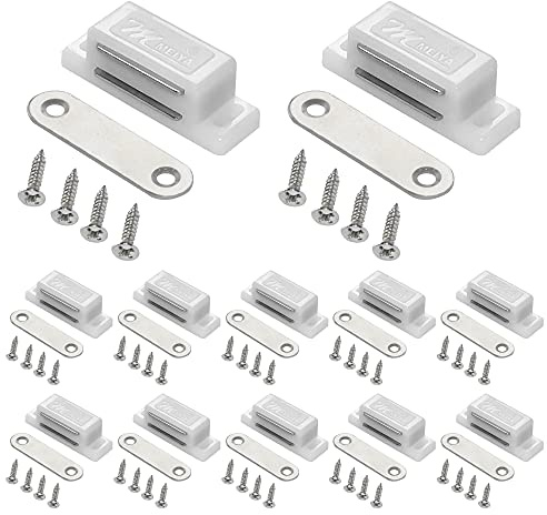 12 Pack Cabinet Magnets Magnetic Door Catch for Kitchen Bathroom Cupboard Wardrobe Closet Closures Cabinet Door Drawer Latch 15 lbs Screws Included (White)