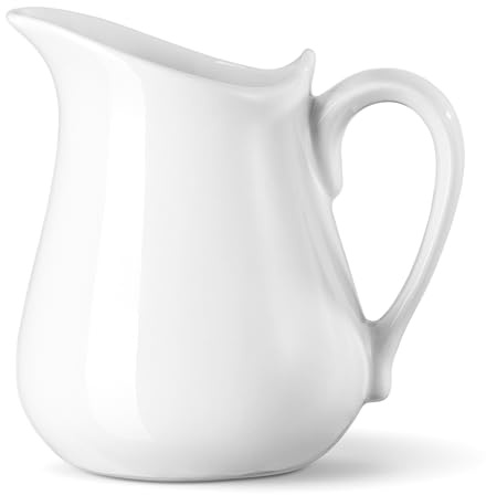 Yedio 17 oz Porcelain Milk Creamer Pitcher with Handle, White Creamer, Microwave & Freezer Safe