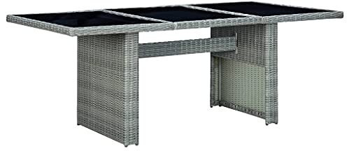 KTHLBRH (Blitzlie ferung) Garten-Esstisch | Gartentisch | Tischplatte aus Glas | Terassentisch | Rattan Tisch | Gartenmöbel | Gartentisch Hellgrau Poly Rattan und Hartglas