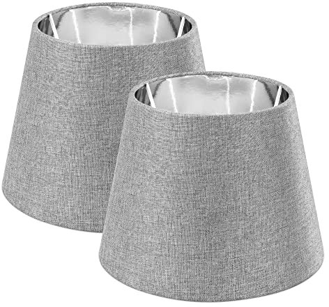 Navaris 2x Lampenschirm Tischlampe E27 rund - 16,2x15,3x22cm - Lampenschirme für Tischlampen Set - E 27 Leuchtenschirm - Grau Silber
