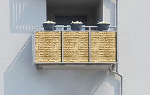 Wallario Balkonverkleidung, Sichtschutz, Windschutz, Meterware nach Maß mit vormontierten Ösen - Motiv Steinwand gelb (Grundpreis: 29,95Eur/m)