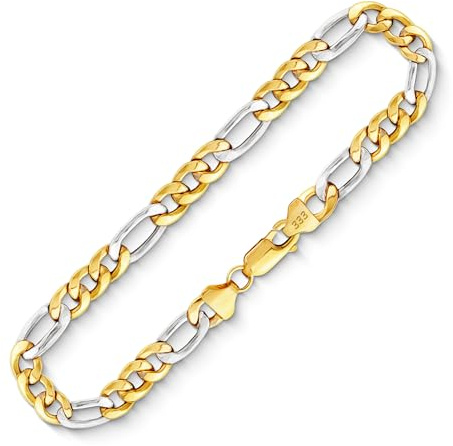EDELIND Goldarmband Herren 333 585 Echtgold 5.7 mm - Figarokette Bicolor 18-23 cm Länge - auch 375 750 Gelbgold & Weißgold Armkette mit Schmuck Geschenkbox