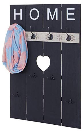 Mendler Wandgarderobe HWC-C89AM Home, Garderobenpaneel Garderobe, Shabby-Look Vintage, 8 Haken 91x60cm - dunkelgrau, shabby