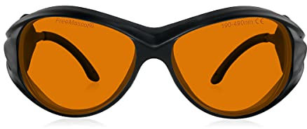 Professionelle Laser-Schutzbrille mit Wellenlänge, OD 6+, 190 nm-490 nm, Violett/Blau, für 405 nm, 445 nm, 450 nm, 473 nm, Schwarz (Frame Style 2)