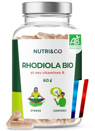 NUTRI & CO Rhodiola Rosea BIO - Extrait 100% Naturel titré en Rosavine & Salidroside + Complexe Vitamine B - Complément Alimentaire Anti Stress Naturel - 60 gélules Vegan Fabriqué en France