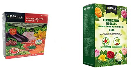 Semillas Batlle Fertilizante Triple 15 - Para todo tipo de plantas - Nutrición Total - 2.5kg & Fertilizante Rosales - 1,5kg