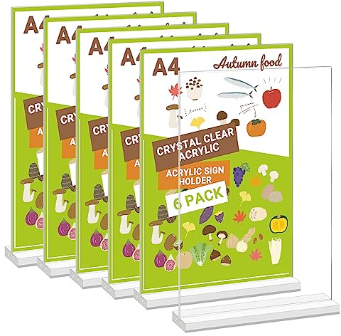 Yarotm Tischaufsteller A4-6 Stück Aufsteller a4 - a4 Acryl Ständer - Acrylscheiben a4 für Büro, Restaurant, Cafe, Laden, Hotel, Menükartenhalter Hochzeit, Speisekartenhalter - Acryl Sign Holder A4