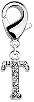 beyoutifulthings Damen Charm-Anhänger Buchstabe A-Z Silber Zirkonia Clear Bettel-Armband Charm-träger Fuß-kettchen Hals-kette Chirurgenstahl