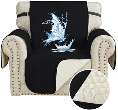 CYCMACO Wasserdicht Sofa Überzug 1 Sitzer, Sesselhusse Haustier Katze Hunde, Sofaschoner rutschfest, Universal Couchüberzug Waschbar, Sofa Covers Mit Armlehnen, Schwarz
