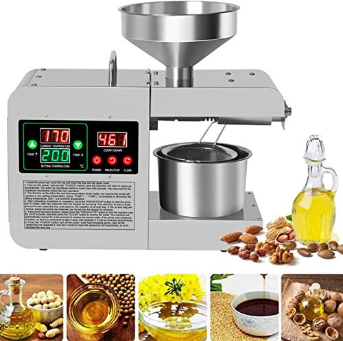 Electric Oil Press Machine with LCD Touch Screen, Cold& Hot Press, Intelligent Control, Commercial Stainless Steel Kitchen Oil Press Machine for Nuts Walnut Linseed Almond Rapeseed Se