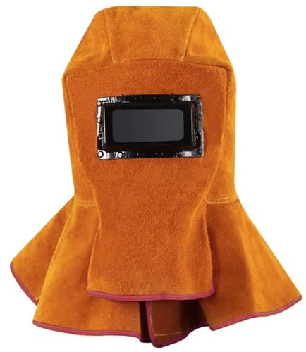T TOVIA Leather Welding Hood with Auto Darkening Lens & Shoulder Drape – Flame Resistant Welder Mask for MIG TIG ARC