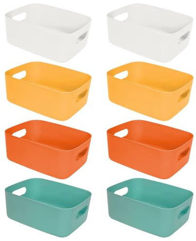 ZPONEED 8 Stück Bunt Aufbewahrungsbox, Kunststoff Aufbewahrungskorb, Küchenschrank Organizer mit Griffen, Korb Aufbewahrung Box, Körbe Kunststoffbox für Badezimmer Küche Speisekammer