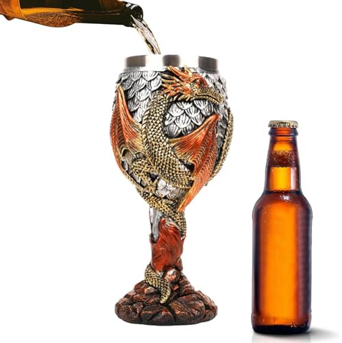Decorhome Copa de Vino de dragón, Copas de Cristal de dragón, Copa de Acero Inoxidable, cáliz de Vino de Dragones Medievales, Copa de Vino de Halloween, Copa de Vino de dragón Medieval, de Copa de no