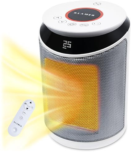 KLAMER Heizlüfter 2000 W PTC Keramik energiesparend, 3 Heizstufen inkl. Eco-Modus, 9 Std. Timer, Thermostat, Überhitzungs- & Kippschutz mit Fernbedienung