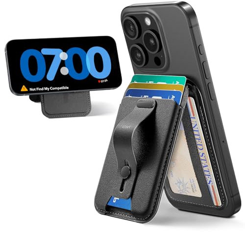 ESR para MagSafe Cartera, 5 Tarjetas, Cartera iPhone con Soporte Ajustable, Bucle Dedo, Agarre Seguro, para iPhone 17/15/14/13/12 Series y Google Pixel 10/10 Pro/10 Pro XL, NO para iPhone Mini, Negro