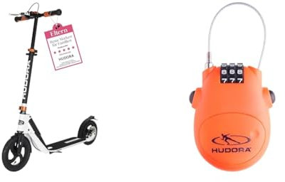 HUDORA BigWheel Air 230 Scooter - Tretroller mit Handbremse & Kabel-Schloss Fahrrad Scooter, Zahlenschloss, 14492