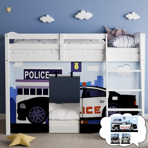 YRDKB Polizeiauto-Bettvorhänge – hochwertige und anpassbare Cartoon-Hochbettvorhänge für Kinder, um die fantasievolle Kreation zu verbessern (3 Stück, Zwillinge)