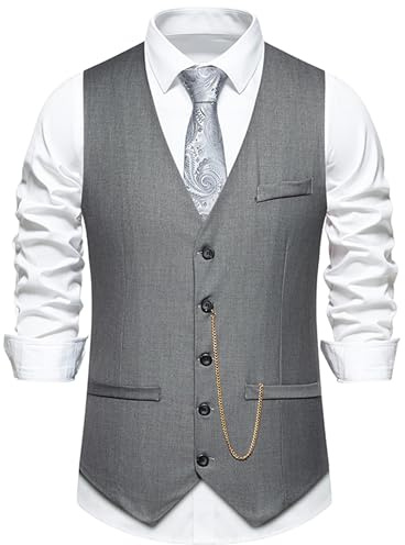Gilet de Costume décontracté Pour Hommes Gilet Formel sans Manches à col en V Pour Mariage et Fête d'affaires ou Encore Tenue Quotidienne(M107 Gris,XL)