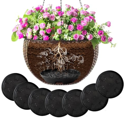Modixun 8 Set Invisible Self Watering Planter Insert, 17cm Hanging Basket Drip Pan, Auto Plant Watering Devices Water Catcher Tray Saucer Dish for Outdoor Indoor Pots Liners