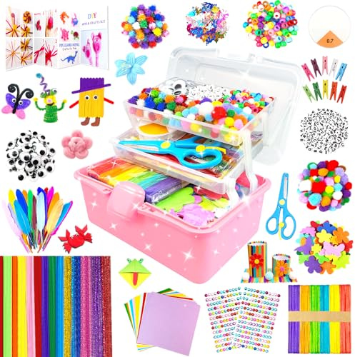 BNUZEIYI 3000 Manualidades Niños Kit Manualidades Caja con Limpiapipas Material para Niños de 4-6 6-8 8-12 años Material Escolar DIY Set Juguetes Regalos para Niñas, Rojo