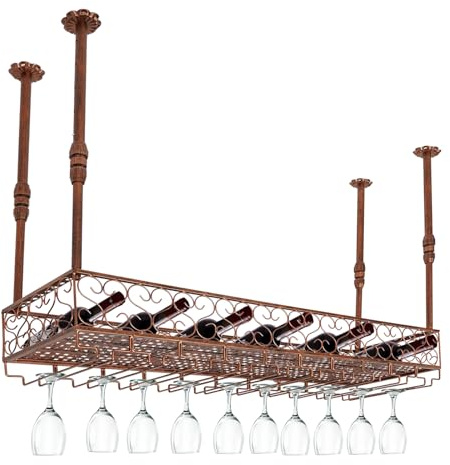 MEHOOSPVN Étagère à vin pour montage au plafond - Organisateur de vin avec supports en verre - Étagère à vin suspendue - 100 cm - En métal - Support mural pour 20 à 30 tasses - Porte-verres à vin -