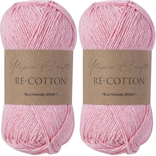 Utopia Crafts Re-Cotton Knitting Yarn, 100g (Light Pink) (Pack of 2)