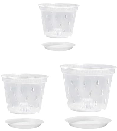 JIHUOO 3 pots en plastique pour orchidées - Pots à fleurs transparents - Pots pour semis d'orchidées - Pots respirants pour plantes - Pots de plantes transparents avec trous de drainage et soucoupes