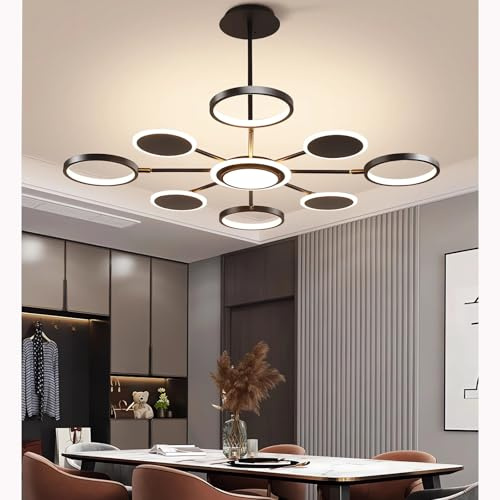 Moderne Pendelleuchte Schwarz LED Hängelampe Dimmbar mit Fernbedienung Verstellbare Höhe Kronleuchter Gold Decke Hängeleuchte Verstellbare Form für Küche Esszimmer Wohnzimmer (Schwarz, 8 Köpfe)