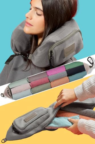 TRAVELLERO Befüllbares Nackenkissen | Reisekissen Tasche | Nackenkissen Flugzeug, Nackenrolle, Travel Essentials, Reisekissen Flugzeug, Nackenkissen Reise, Nackenhörnchen, Travel Pillow, Mittel Grau