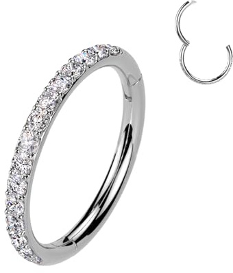 AWAKEN Piercing Orecchini Anello a Clicker Cerchio con Cristalli Brillanti Cartilagine/Septum/Helix in Acciaio Chirurgico 316L