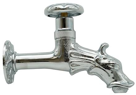 L'ARTISTICA F.LLI PERINCIOLI | Rubinetto Artistico a Vitone con Rosone e Portagomma 1/2 M Cromato, Rubinetto in Ottone per Fontane a Colonna o Muro, 115x150mm