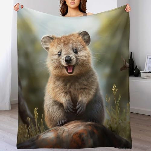AAPZY Quokka Kuscheldecke Couchdecke Decke Aus Flannel - Tagesdecke Wohndecken Für Sofa, Couch Oder Als Bettüberwurf - Waschbare Decke （140×180cm）