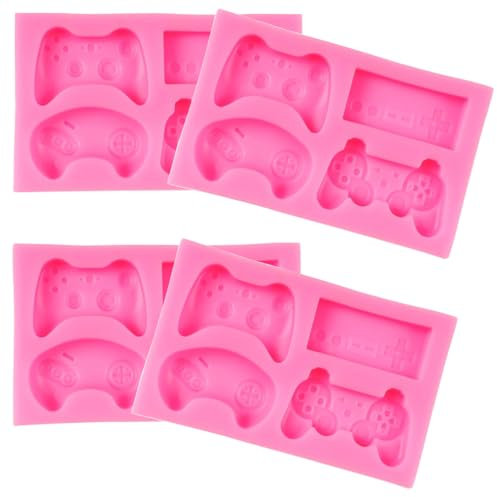 4 PCS Game Controller Shape Silicone Mold, TuNan Cupcake Fondant Chocolate Mold Cake Topper Decoration, Candy Gift Making (Pink, 16 Cavities in Total)
