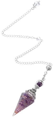 Ptwola Pendule d'améthyste en cristal de guérison - Pierres précieuses hexagonales - Pendentif en résine transparente - Pendule pour la divination - Sorcellerie - Cérémonie Reiki - Méditation