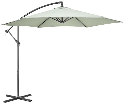 CHRISTOW Banana Parasol 3m – Sage Green, Large Cantilever-Style Umbrella for Garden Patio, UPF30+ UV Protection, Steel Frame, Overhanging Polyester Canopy, Crank Handle & Locking Lever