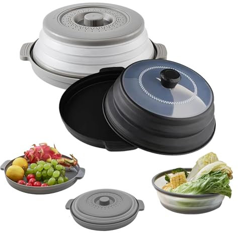 liuer Coperchio Microonde,2 Pezzi Copertura per Microonde Pieghevole con Base Antischizzi Coperchio Piatto in Plastica,per Riscaldamento a Microonde e Antispruzzo per Lavare Frutta e Verdura